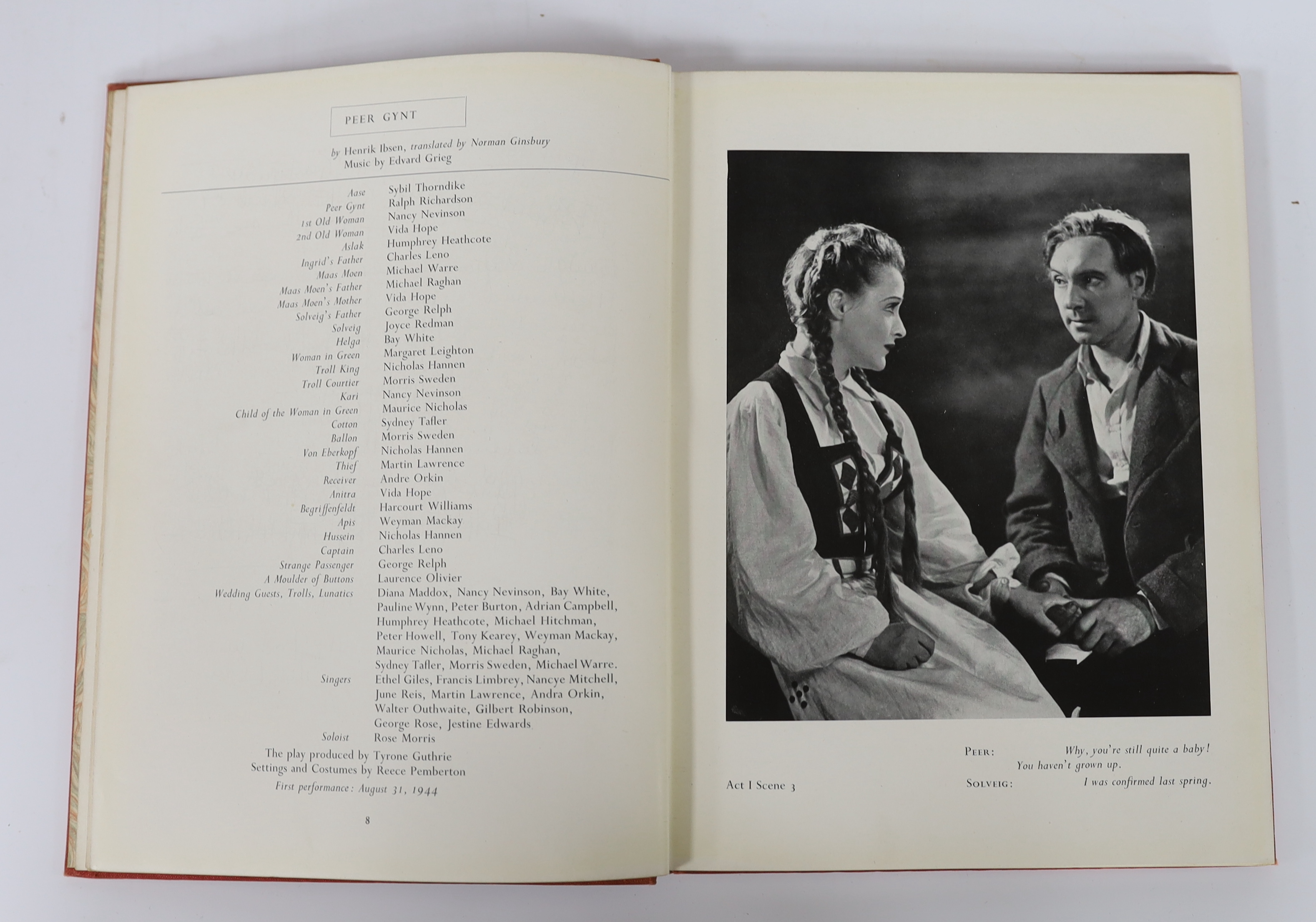 Signatures of Actors and Actresses at the Old Vic, as inscribed to front fly leaves of ‘’The Old Vic in photographs’’, by John Vickers, 4to, cloth, The Saturn Press, 1947 - some 28 signatures, including - Alec Guinness;